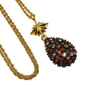 NWOT JOAN RIVERS Multi Color Crystal Gold Electroplated Starburst Egg Necklace